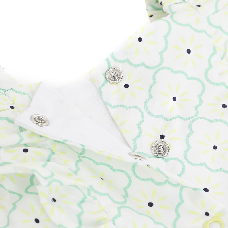 Girls White and Yellow Printed Short Sleeve Rompers image number 3